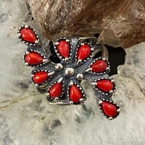 Carolyn Pollack Sterling Red Jasper Cluster Decorated Ring, Variety of Sizes